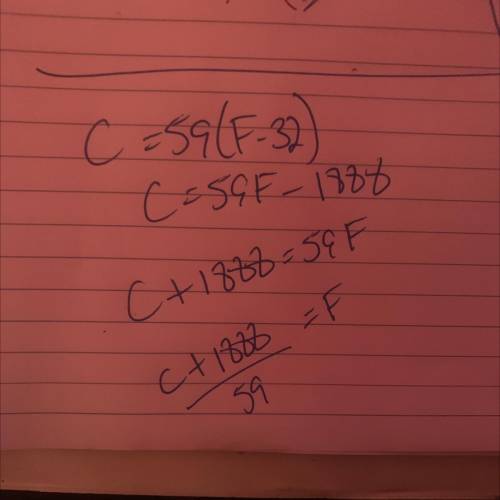 Solve C=59(F−32) for F