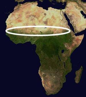 What landform is circled in the map above? A. the Sahara Desert B. the Sahel C. the Namib Desert D.