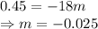 0.45 = -18m\\\Rightarrow m = -0.025