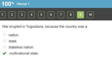 War erupted in Yugoslavia, because the country was a

nation 
state
stateless nation 
multinational