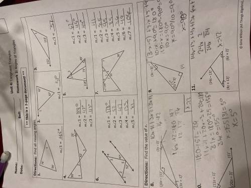 Unit 4: Congruent Triangles Homework 2: Angles of Triangles
