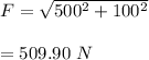 F=\sqrt{500^2+100^2} \\\\=509.90\ N