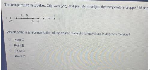 The temperature in Quebec City was 5 degrees Celsius at 4 pm. By midnight, the temperature dropped 1