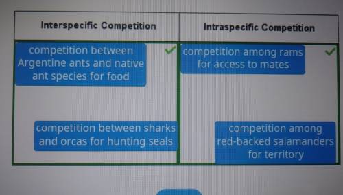 Categorize the examples of competition between organisms as interspecific or intraspecific.