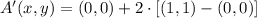 A'(x,y) = (0,0) + 2\cdot [(1,1)-(0,0)]