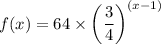 f(x) = 64 \times \left(\dfrac{3}{4} \right) ^{(x - 1)}