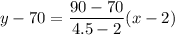 y-70=\dfrac{90-70}{4.5-2}(x-2)