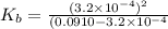 K_b=\frac{(3.2\times 10^{-4})^2}{(0.0910-3.2\times 10^{-4}}