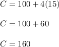 C= 100+4(15)\\\\C= 100+60\\\\C= 160
