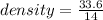 density =  \frac{33.6}{14}  \\