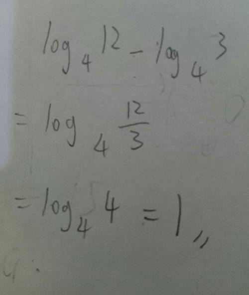 Which logarithm is equivalent to log4 12-log4 3?  a.log4 1 b.log4 4 c.log4 9 d.log4 15