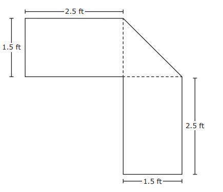 The top surface of a desk is composed of 2 rectangles and a triangle. Some side lengths of the top s