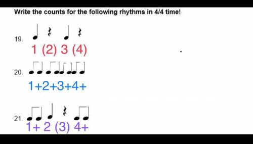 Write the counts for the following rhythms in 4/4 time, please help
