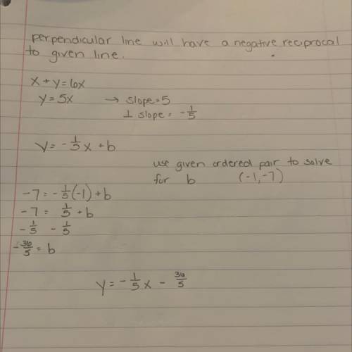What is an equation of the line that passes through the point (-1,-7) and is perpendicular to the li
