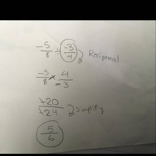 Simplify by dividing (-5/8)÷(-3/4)