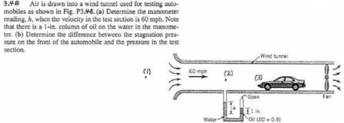 A wind tunnel is used to study the flow around a car. The air is drawn at 60 mph into the tunnel. (a