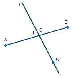 The figure below shows line t, which intersects segment ab:  segment ab is intersected b