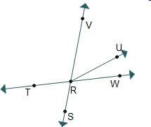 In a which pair of angles are vertical angles? wru and srt wrs and vrt vru and trs vrt and srt