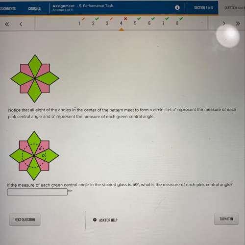 If the measure of each green central angle in the stained glass is 50 what is the measure of each pi