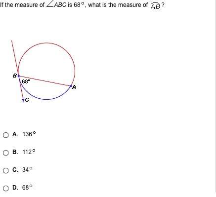 If the measure of abc is 68, what is the measure of ab?