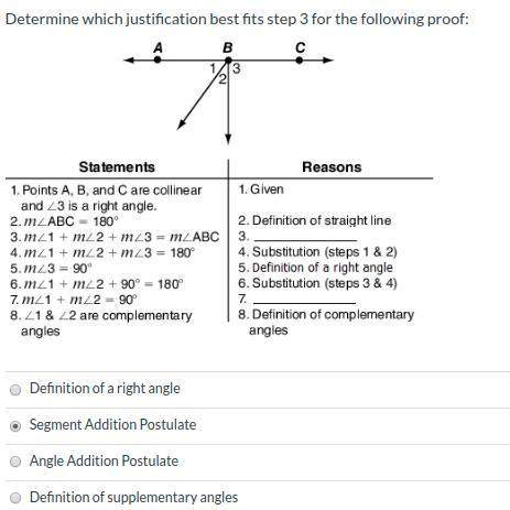 Determine which justification best fits step 3 for the following proof a. definition of