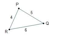 Find the measure of q, the smallest angle in a triangle whose sides have lengths 4, 5, and 6. round