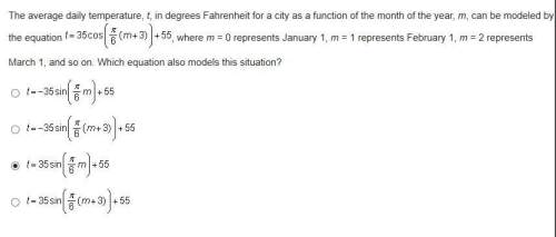 The average daily temperature, t, in degrees fahrenheit for a city as a function of the month of the