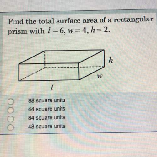 Find the total surface area of rectangular prism with l=6, w=4, h=2