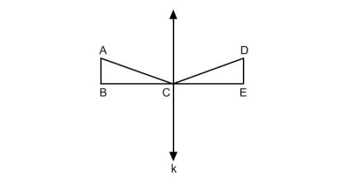 In the diagram, mc124-2.jpgdec is a of mc124-3.jpgabc across line k.