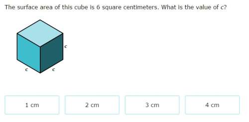 The surface area of this cube is 6 square centimeters. what is the value of c?
