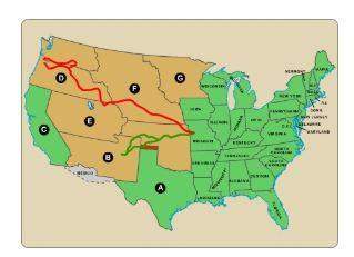 What does the red line identify?  the santa fe trail the oregon