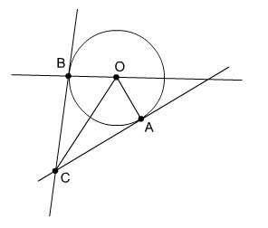 Lines cb and ca are tangents to circle o at b and a. we can conclude that, for circle o, angle boa a