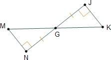 The proof that mng ≅ kjg is shown. given: angle n and angle j are right angles; ng ≅ j