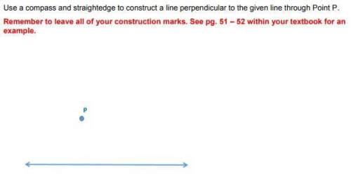 Use a compass and straightedge to construct a line perpendicular to the given line through point p.