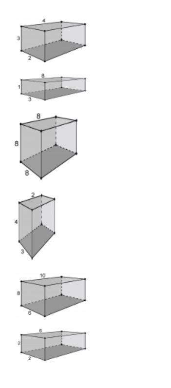 Choose all of the rectangular prisms that have a volume of 24
