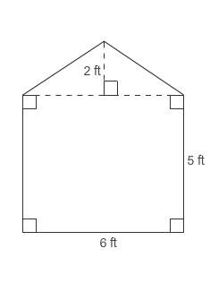 What is the area of the figure? triangle with a height of two feet with a rectangle attached to the