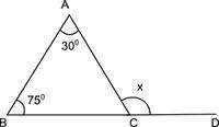 In the figure shown, what is the measure of angle x?  triangle abc has measure of angle