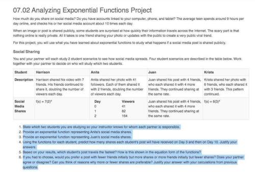07.02 analyzing exponential functions project how much do you share on social media? do you h