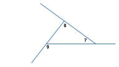 In the diagram, m∠8=4x°, m∠7=30°, and m∠9=(6x−20)°. find the value of x.