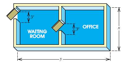 a small office unit is to contain 600 ft2 of floor space. a simplified model is shown i