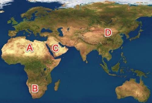 Which letter on this map represents the approximate location of the gobi desert?
