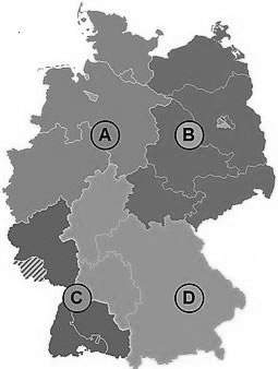 The map below shows germany divided into four quadrants:  (the map is provided below in