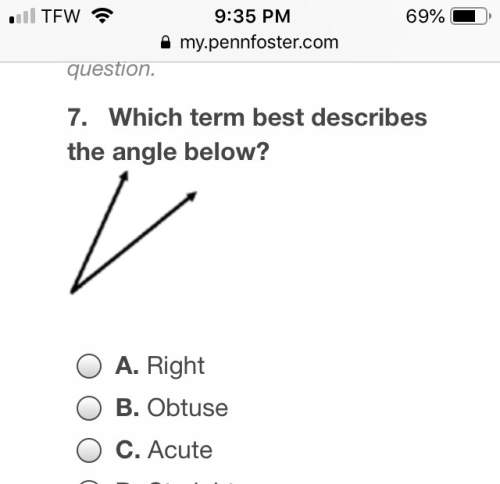 Which term best describes the angle below? a. right b. obtuse c. acute d. straight