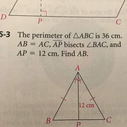 The perimeter of triangle abc is 36cm. ab=ac, ap bisects anglebac, and ap=12 cm. find ab