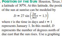 Question : what value of t corresponds to the first day that the sun is 20° north of due east at su
