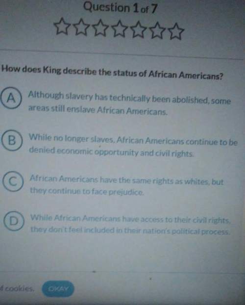 How does king describe the status of african americans? look at photo for choices