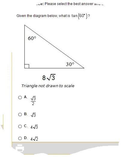 Given the diagram below, what is the tan (60)?