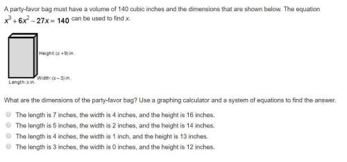 Aparty-favor bag must have a volume of 140 cubic inches and the dimensions that are shown below. the