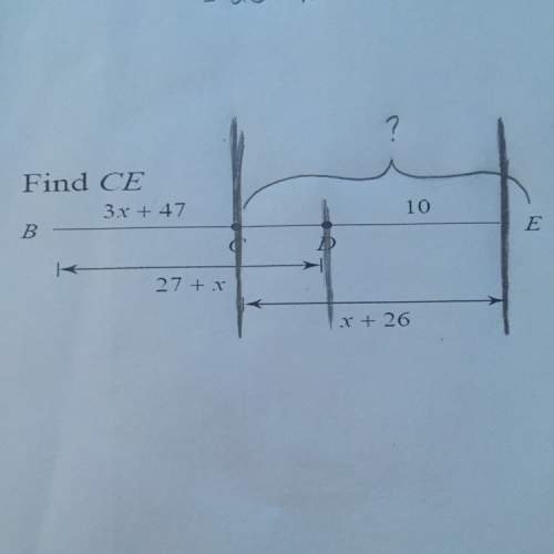 If line bc is equal to 3x + 47, line de is equal to 10 and line bd is equal to 27 + x, find line ce&lt;