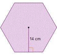Aregular hexagon has an apothem measuring 14 cm and an approximate perimeter of 96 cm. what is
